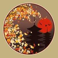 Japanese Autumn Fall Leaves Pagodas Cooling Performance Crew T-Shirt