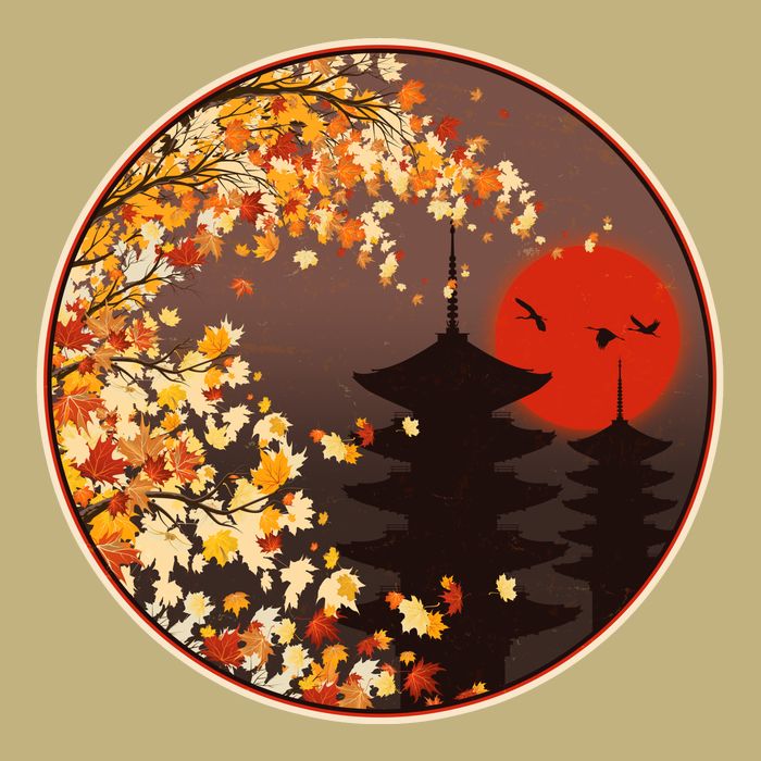 Japanese Autumn Fall Leaves Pagodas Cooling Performance Crew T-Shirt