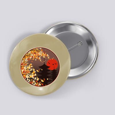 Japanese Autumn Fall Leaves Pagodas Button
