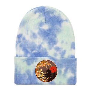 Japanese Autumn Fall Leaves Pagodas Tie Dye 12in Knit Beanie