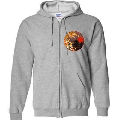 Japanese Autumn Fall Leaves Pagodas Full Zip Hoodie