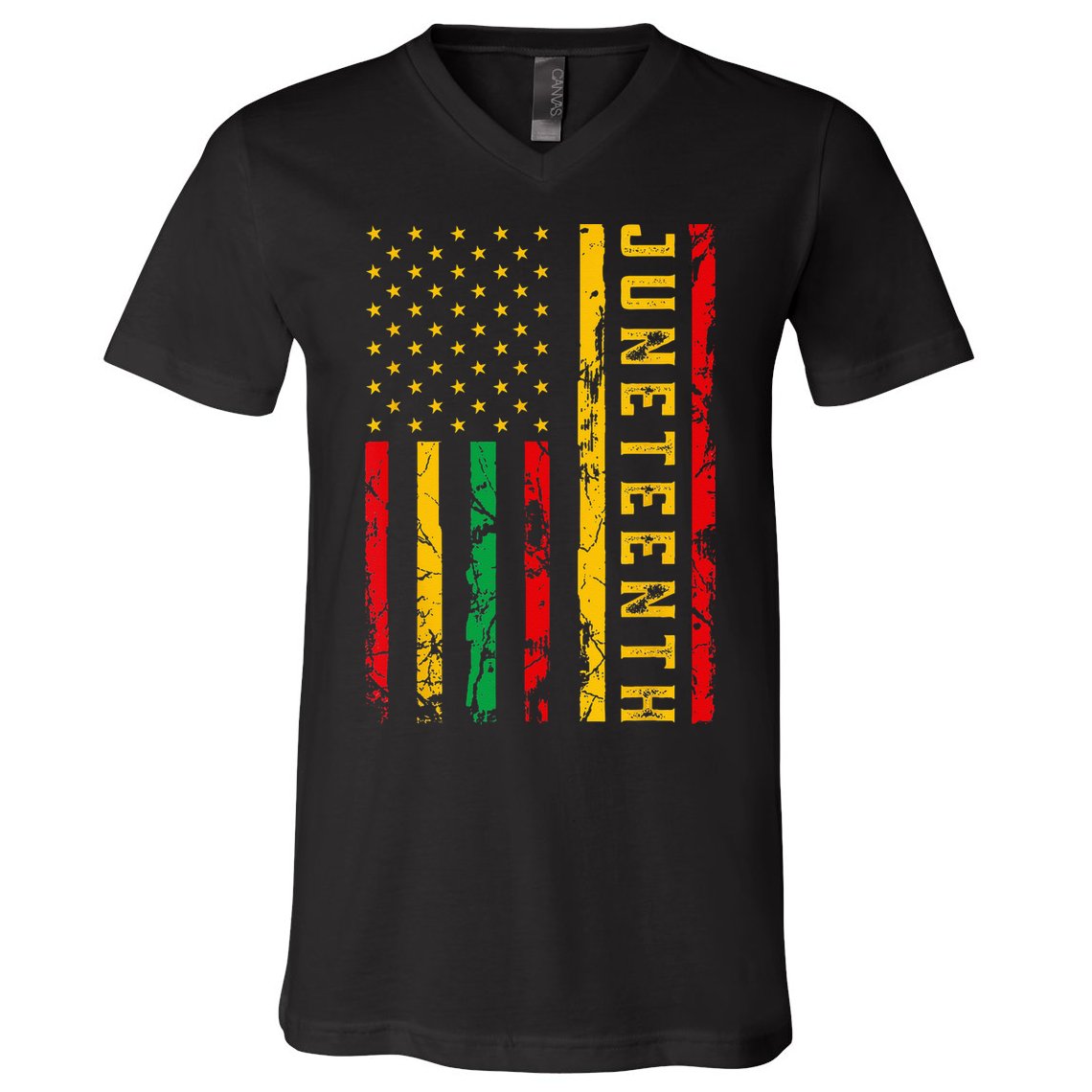 Juneteenth American Flag African V-Neck T-Shirt