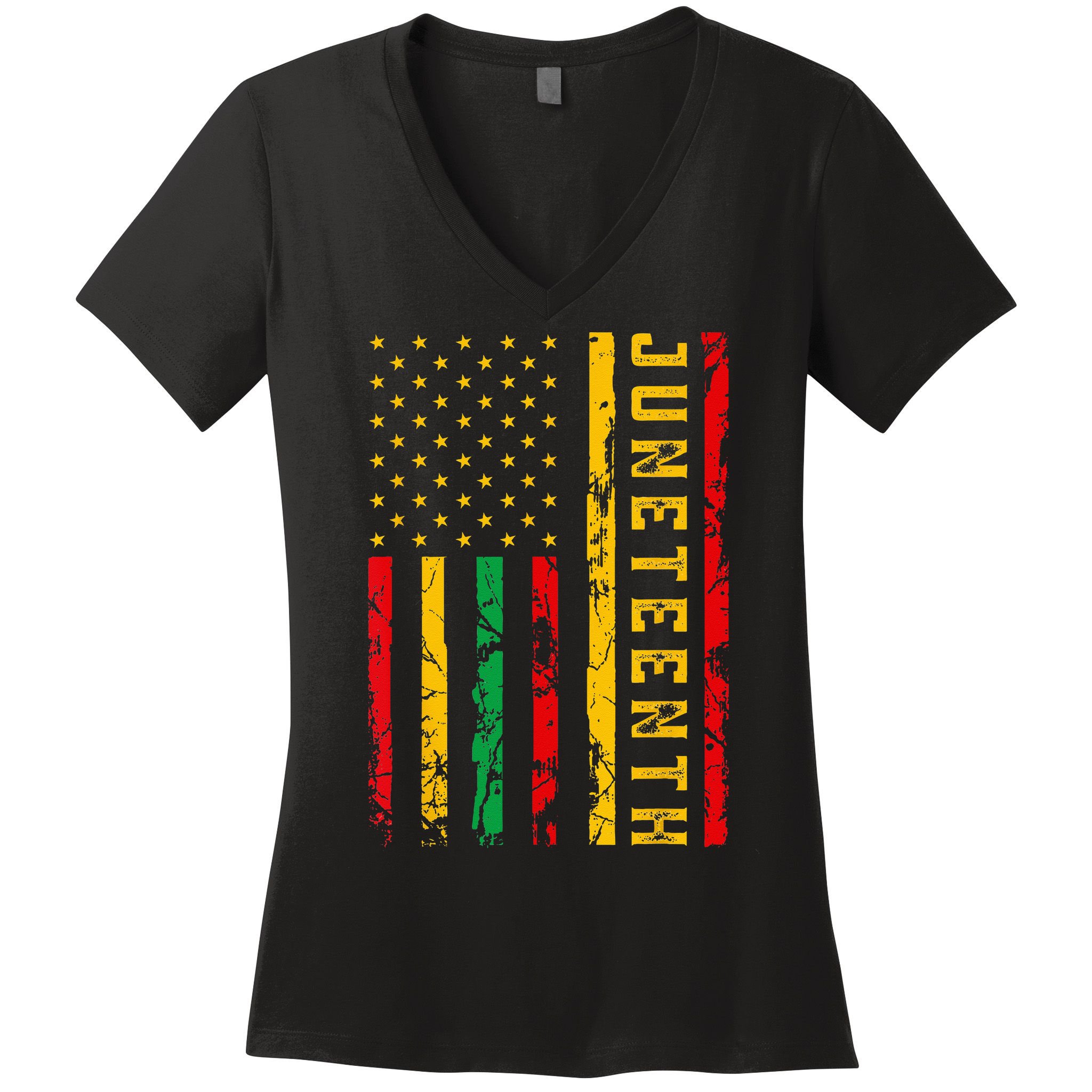 Juneteenth American Flag African Women's V-Neck T-Shirt