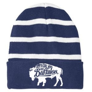 Just A Girl Who Loves Buffaloes Buffalo Bison Lover Striped Beanie with Solid Band