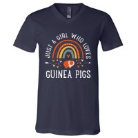 Just A Girl Who Loves Guinea Pigs Rainbow Gifts Cavy Lover V-Neck T-Shirt