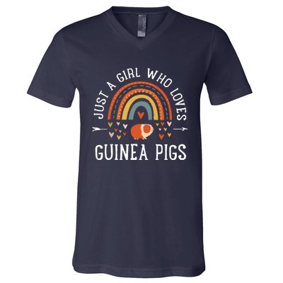 Just A Girl Who Loves Guinea Pigs Rainbow Gifts Cavy Lover V-Neck T-Shirt