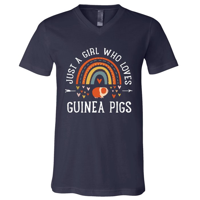 Just A Girl Who Loves Guinea Pigs Rainbow Gifts Cavy Lover V-Neck T-Shirt