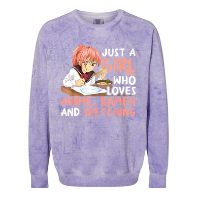 Just A Girl Who Loves Anime Ramen And Sketching Teen Girls Colorblast Crewneck Sweatshirt