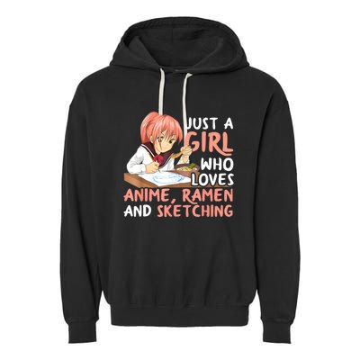 Just A Girl Who Loves Anime Ramen And Sketching Teen Girls Garment-Dyed Fleece Hoodie