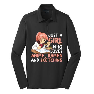 Just A Girl Who Loves Anime Ramen And Sketching Teen Girls Silk Touch Performance Long Sleeve Polo