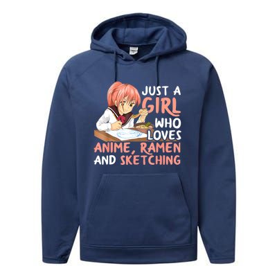 Just A Girl Who Loves Anime Ramen And Sketching Teen Girls Performance Fleece Hoodie