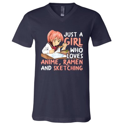 Just A Girl Who Loves Anime Ramen And Sketching Teen Girls V-Neck T-Shirt