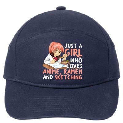 Just A Girl Who Loves Anime Ramen And Sketching Teen Girls 7-Panel Snapback Hat