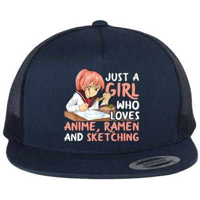 Just A Girl Who Loves Anime Ramen And Sketching Teen Girls Flat Bill Trucker Hat