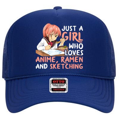 Just A Girl Who Loves Anime Ramen And Sketching Teen Girls High Crown Mesh Back Trucker Hat