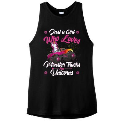 Just A Girl Who Loves Monster Trucks And Unicorns Girls Ladies PosiCharge Tri-Blend Wicking Tank