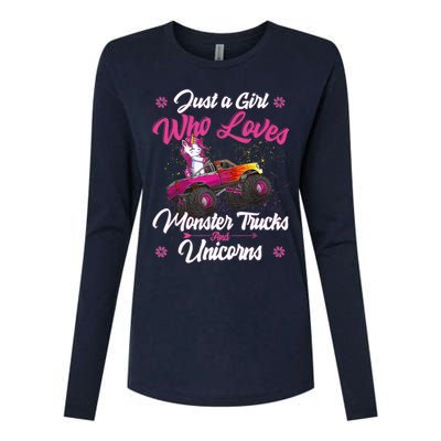 Just A Girl Who Loves Monster Trucks And Unicorns Girls Womens Cotton Relaxed Long Sleeve T-Shirt