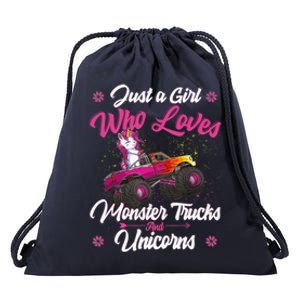 Just A Girl Who Loves Monster Trucks And Unicorns Girls Drawstring Bag