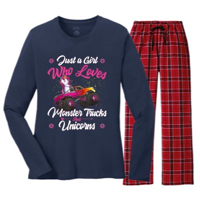 Just A Girl Who Loves Monster Trucks And Unicorns Girls Women's Long Sleeve Flannel Pajama Set 