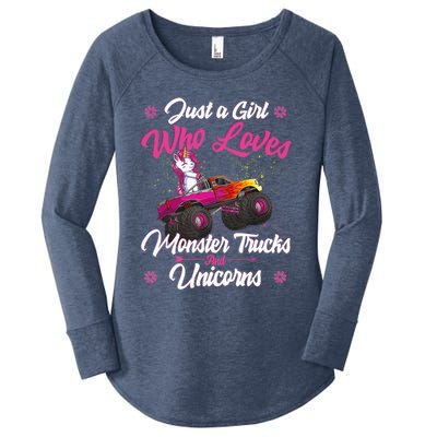 Just A Girl Who Loves Monster Trucks And Unicorns Girls Women's Perfect Tri Tunic Long Sleeve Shirt