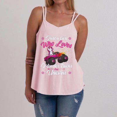 Just A Girl Who Loves Monster Trucks And Unicorns Girls Women's Strappy Tank