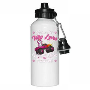 Just A Girl Who Loves Monster Trucks And Unicorns Girls Aluminum Water Bottle