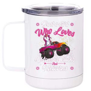 Just A Girl Who Loves Monster Trucks And Unicorns Girls 12 oz Stainless Steel Tumbler Cup