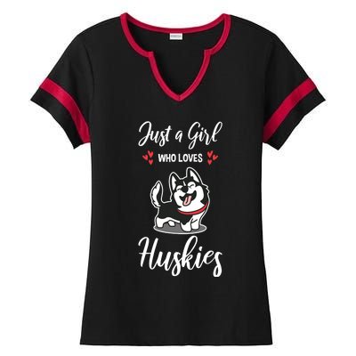 Just A Girl Who Loves Huskies Dog Owner Women Pet Husky Ladies Halftime Notch Neck Tee