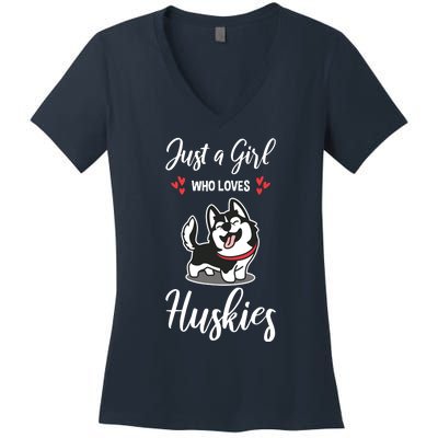 Just A Girl Who Loves Huskies Dog Owner Women Pet Husky Women's V-Neck T-Shirt