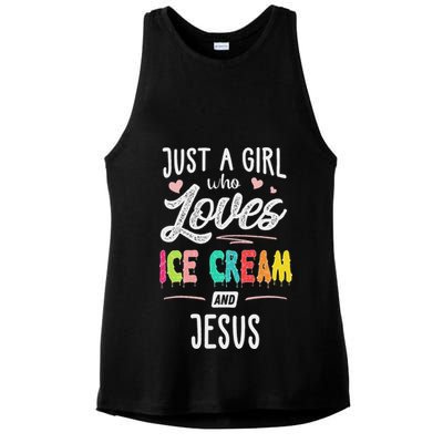 Just A Girl Who Loves Ice Cream And Jesus Gift Women Ladies PosiCharge Tri-Blend Wicking Tank