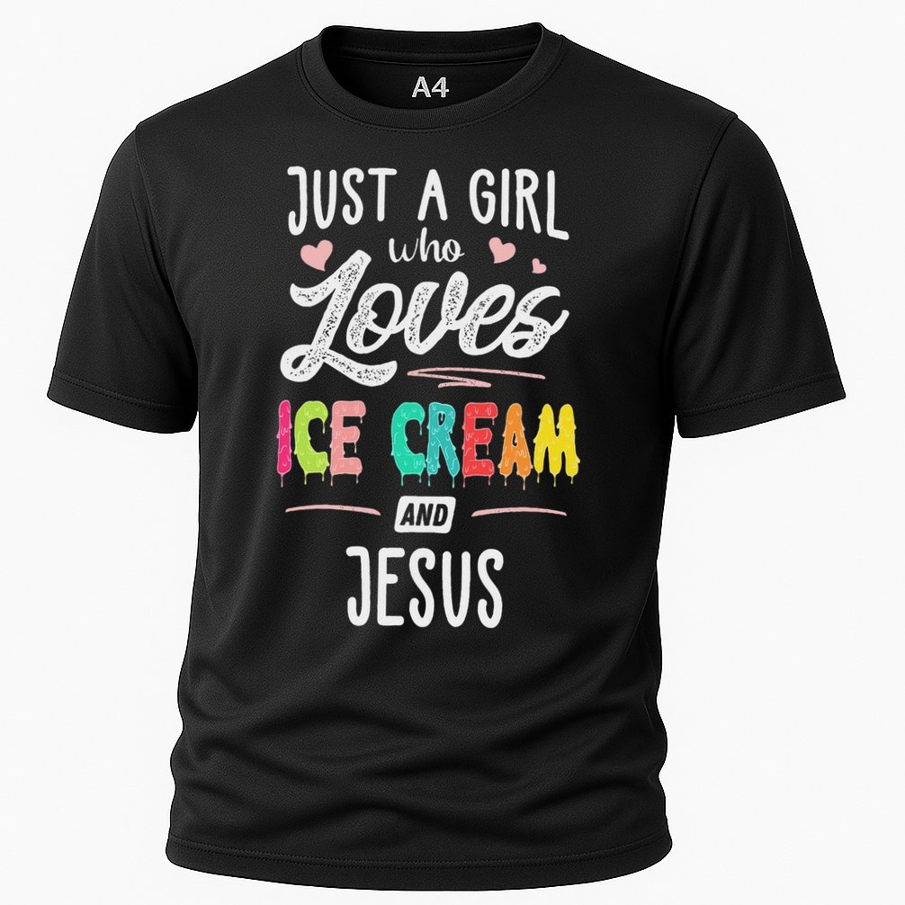 Just A Girl Who Loves Ice Cream And Jesus Gift Women Cooling Performance Crew T-Shirt