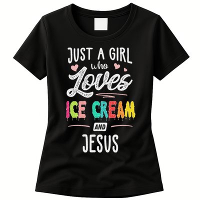 Just A Girl Who Loves Ice Cream And Jesus Gift Women Womens T-Shirt