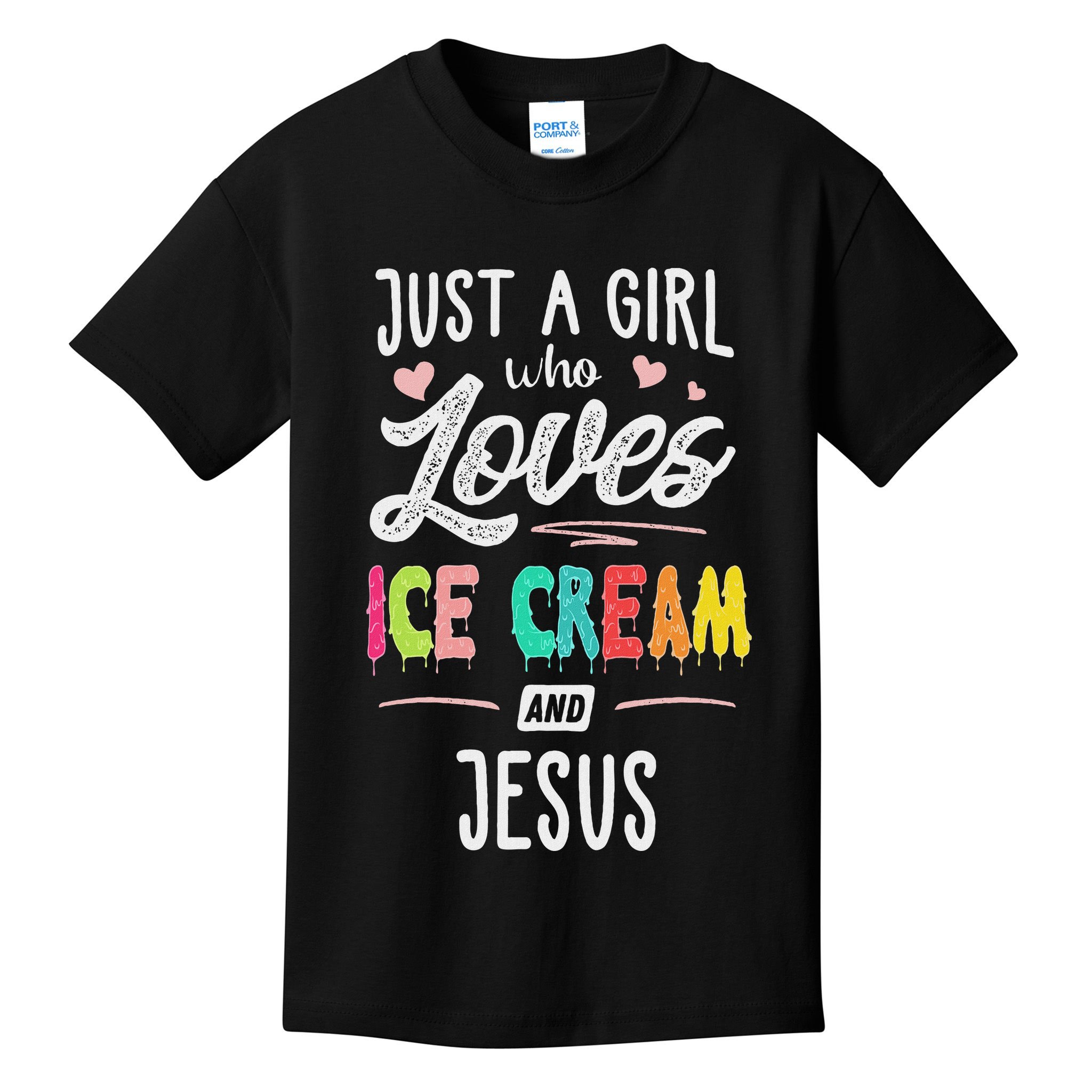Just A Girl Who Loves Ice Cream And Jesus Gift Women Kids T-Shirt