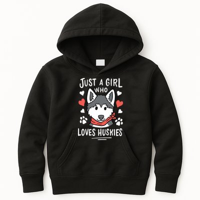 Just A Girl Who Loves Huskies Gift Husky Dog Lover Kids Hoodie