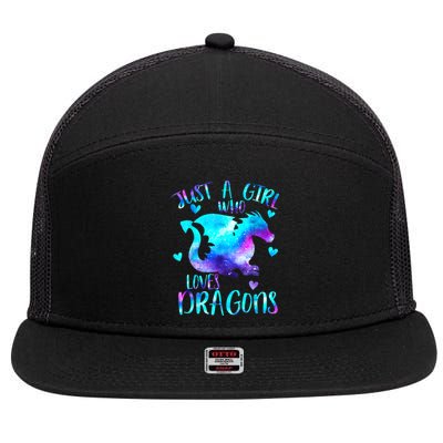 Just A Girl Who Loves Dragons Galaxy Space Dragon Cute Gift For Girls 7 Panel Mesh Trucker Snapback Hat