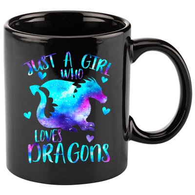 Just A Girl Who Loves Dragons Galaxy Space Dragon Cute Gift For Girls 11oz C Handle Ceramic Mug