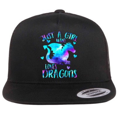 Just A Girl Who Loves Dragons Galaxy Space Dragon Cute Gift For Girls Flat Bill Trucker Hat