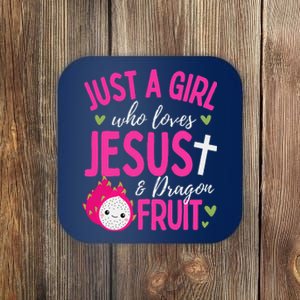 Just A Girl Who Loves Jesus And Dragon Fruit Christian Kawai Coaster