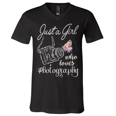 Just A Girl Who Loves Photography Photographer Gift V-Neck T-Shirt