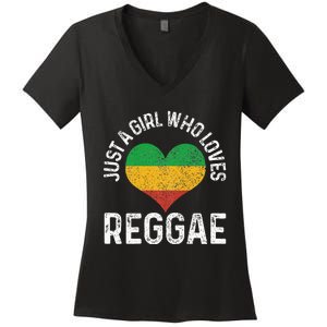 Just A Girl Who Loves Reggae Music Rastafari Rasta Gift Women's V-Neck T-Shirt