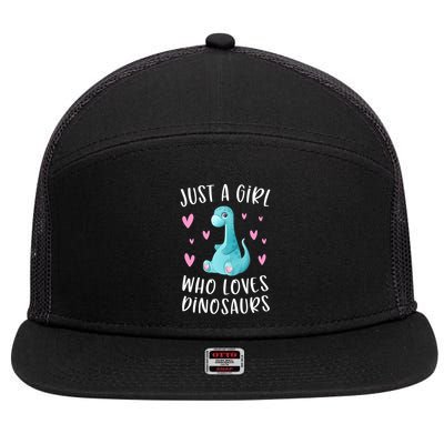 Just A Girl Who Loves Dinosaurs Cute Dinosaur Dino Lover 7 Panel Mesh Trucker Snapback Hat