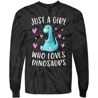 Just A Girl Who Loves Dinosaurs Cute Dinosaur Dino Lover Tie-Dye Long Sleeve Shirt