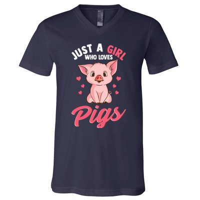 Just A Girl Who Loves Pigs Hog Lover Cute Farmer Women Gift V-Neck T-Shirt