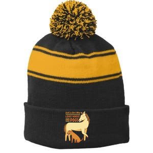 Just A Girl Who Loves Horses And Dogs Stripe Pom Pom Beanie