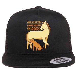 Just A Girl Who Loves Horses And Dogs Flat Bill Trucker Hat