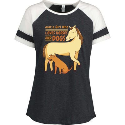 Just A Girl Who Loves Horses And Dogs Enza Ladies Jersey Colorblock Tee