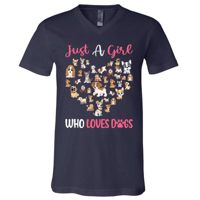 Just A Girl Who Loves Dogs Fun Dog Puppy Lover V-Neck T-Shirt