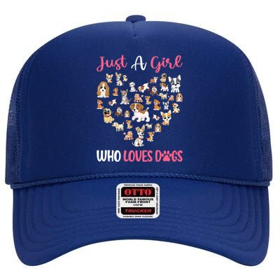 Just A Girl Who Loves Dogs Fun Dog Puppy Lover High Crown Mesh Back Trucker Hat