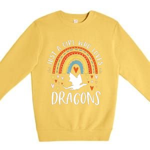 Just A Girl Who Loves Dragons Rainbow Gifts For Dragon Lover Premium Crewneck Sweatshirt