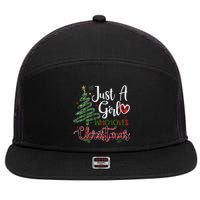 Just A Girl Who Loves Christmas Festive 7 Panel Mesh Trucker Snapback Hat